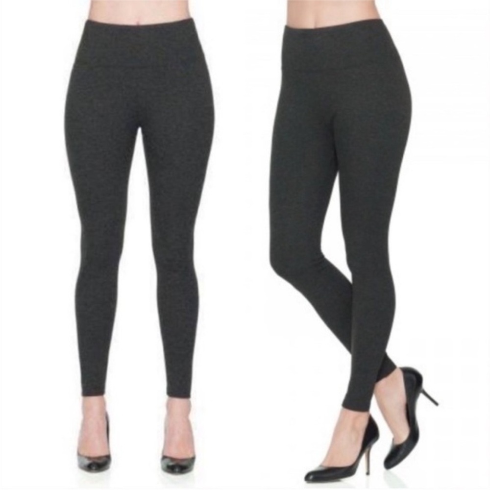 Spanx Ready-to-Wow Heatheted Charcoal Gray Ponte Leggings Size Large EUC
